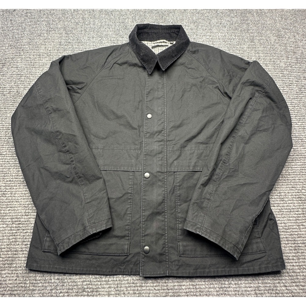 Uniqlo Utility Jacket Men Large Black Corduroy Collar Plaid Lined Canvas Coat